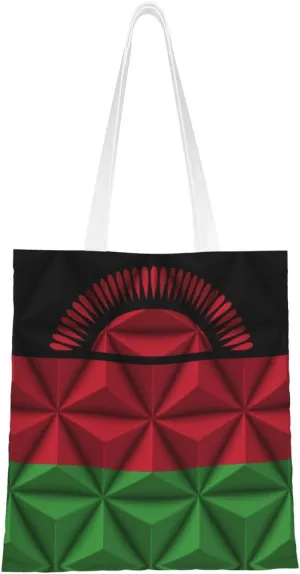 Polygon Effect Malawi Flag Tote Bag for Women Canvas Shopping Bags Reusable Large Capacity Casual Shoulder Handbags Grocery Bags