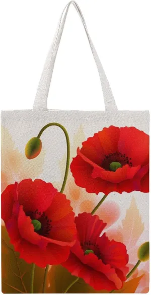 Poppy Flowers Vivid Petals Handbags Portable Shoulder Bag Canvas Tote Bag Unisex for Work Hiking Gym Gift