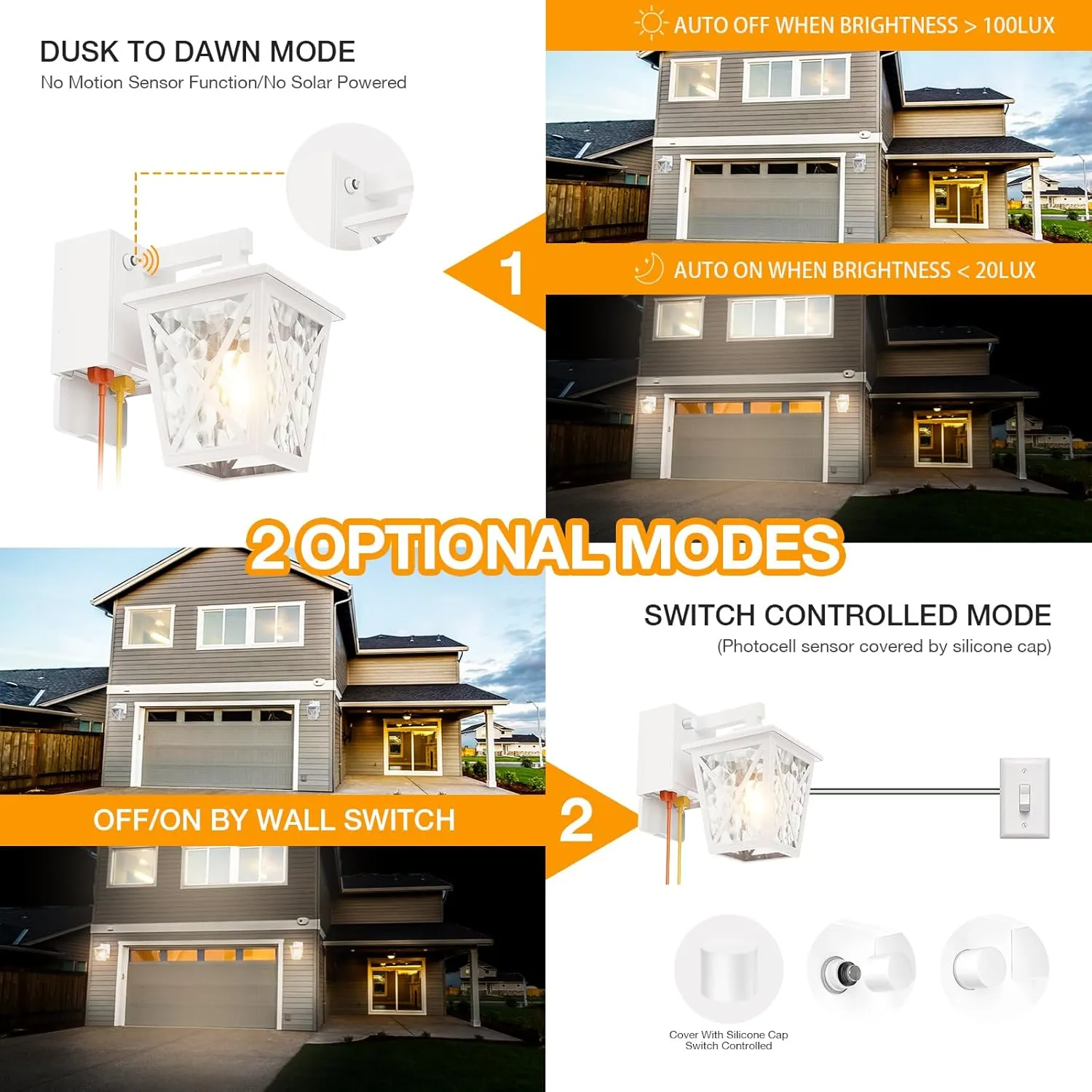 Porch Lights with Outlet, Dusk to Dawn Outdoor Light with Built-in GFCI Outlet, Waterproof Anti-Rust Lantern for Front Door (White 1 PC)