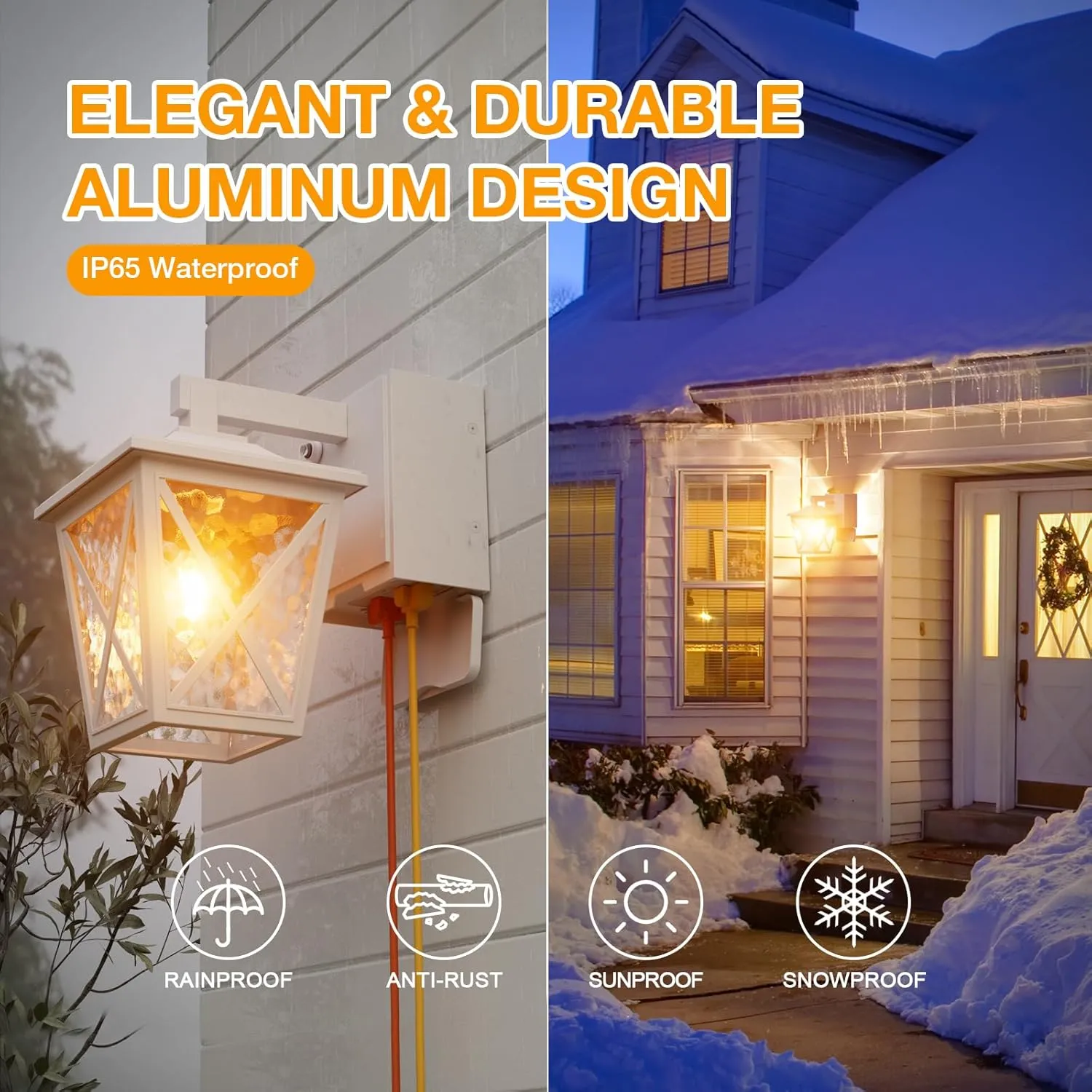 Porch Lights with Outlet, Dusk to Dawn Outdoor Light with Built-in GFCI Outlet, Waterproof Anti-Rust Lantern for Front Door (White 1 PC)