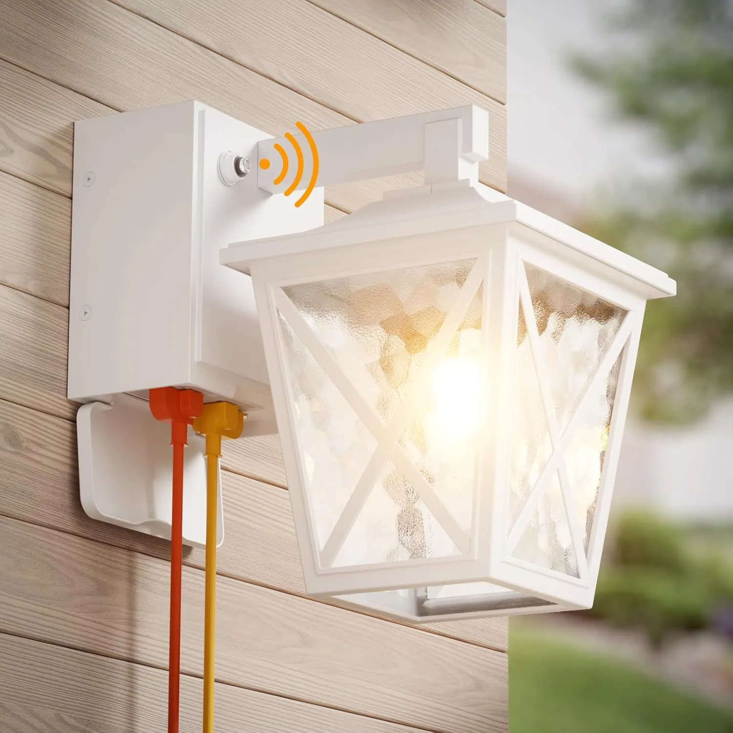 Porch Lights with Outlet, Dusk to Dawn Outdoor Light with Built-in GFCI Outlet, Waterproof Anti-Rust Lantern for Front Door (White 1 PC)