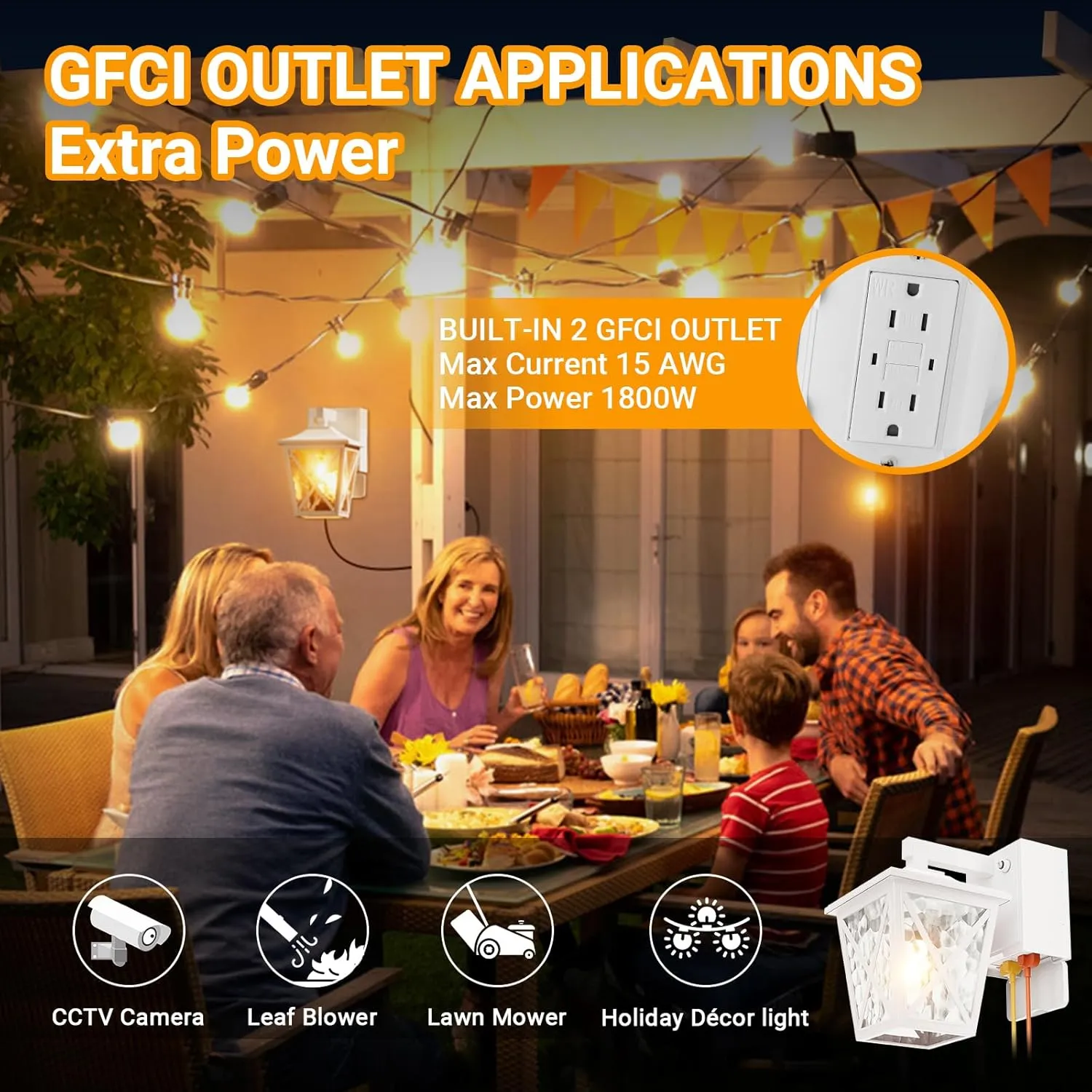 Porch Lights with Outlet, Dusk to Dawn Outdoor Light with Built-in GFCI Outlet, Waterproof Anti-Rust Lantern for Front Door (White 1 PC)