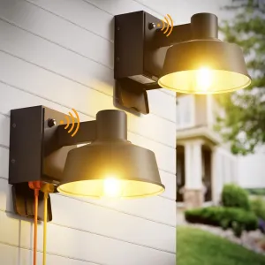 Porch Lights with Outlet, Dusk to Dawn Outdoor Light with Outlet Built-in, Waterproof Anti-Rust Lantern Outside Light with GFCI Outlet, Wall Sconce Light for Front Door (Black 2PCS with Outlet)