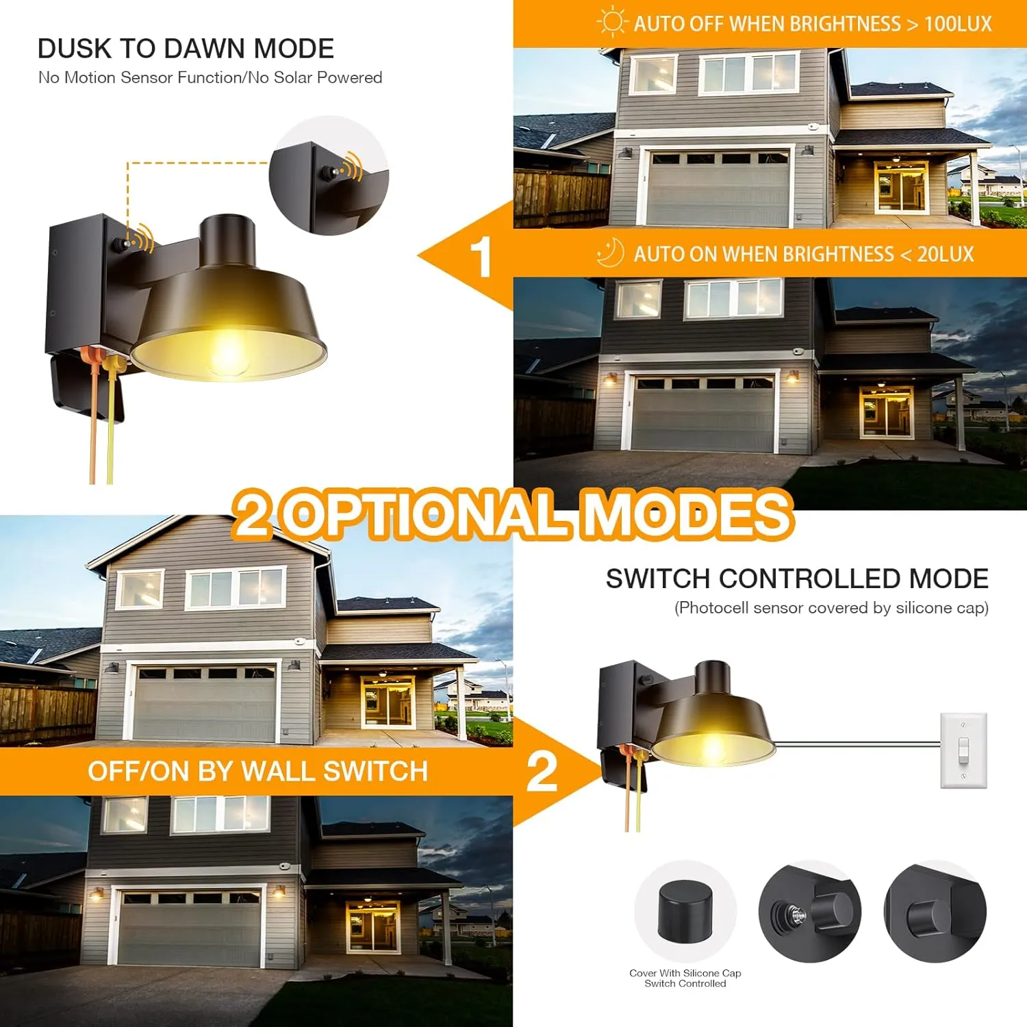 Porch Lights with Outlet, Dusk to Dawn Outdoor Light with Outlet Built-in, Waterproof Anti-Rust Lantern Outside Light with GFCI Outlet, Wall Sconce Light for Front Door (Black 2PCS with Outlet)