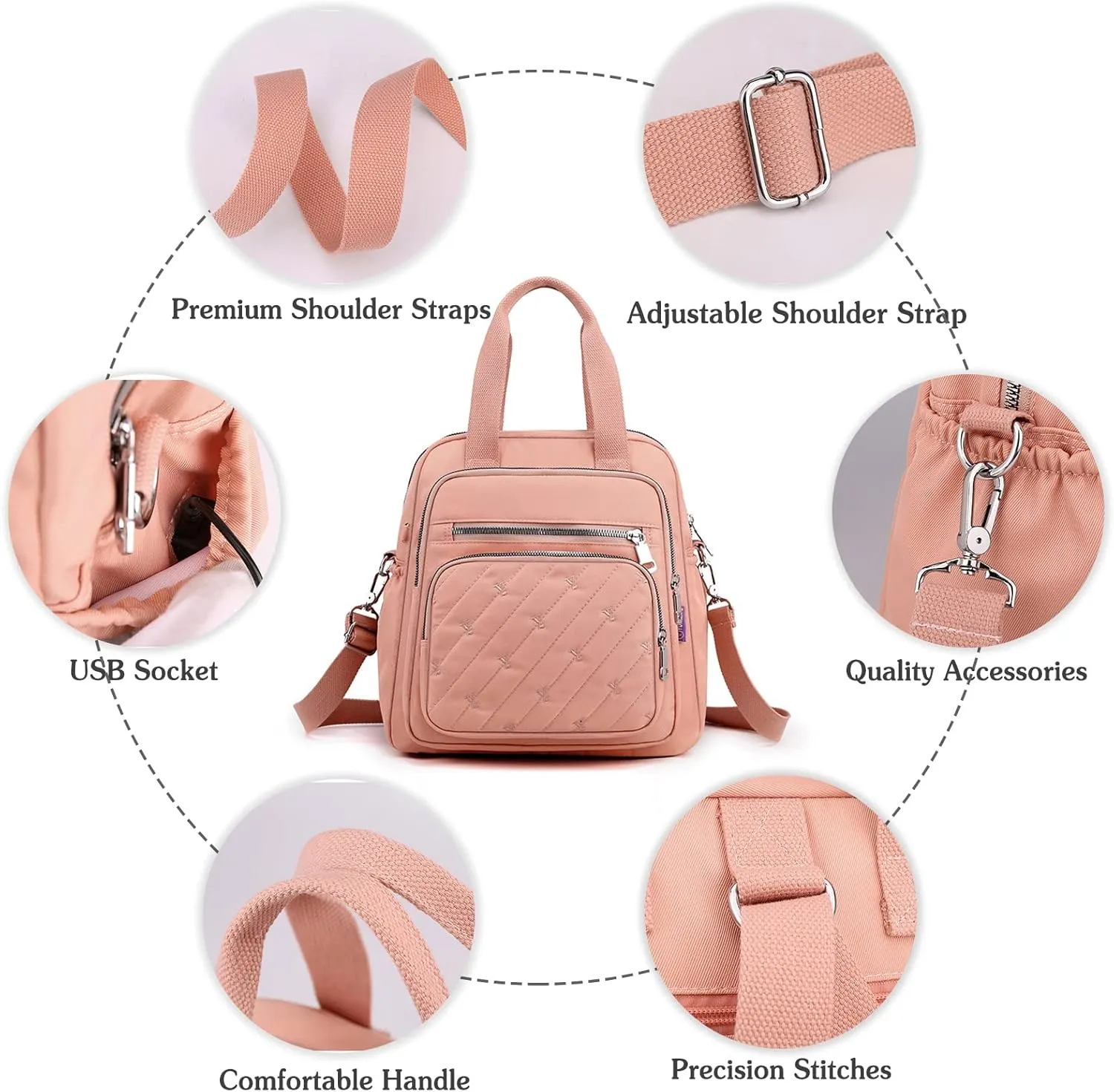 PORRASSO Backpack Fashion Shoulder Bag Women Handbag Rucksack Daypack Nylon Crossbody Bag for Work Travel Daily Use Blue