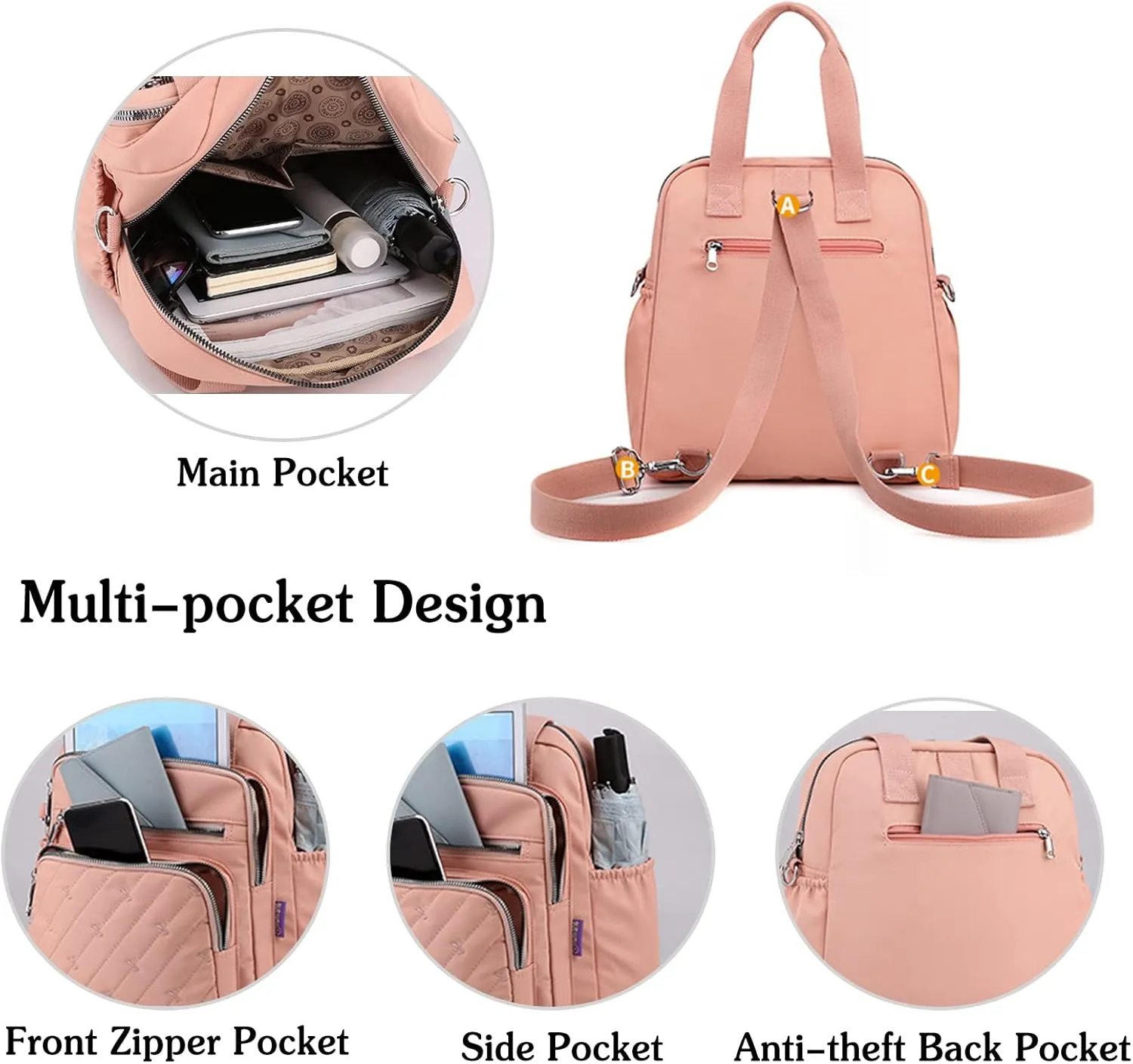 PORRASSO Backpack Fashion Shoulder Bag Women Handbag Rucksack Daypack Nylon Crossbody Bag for Work Travel Daily Use Blue