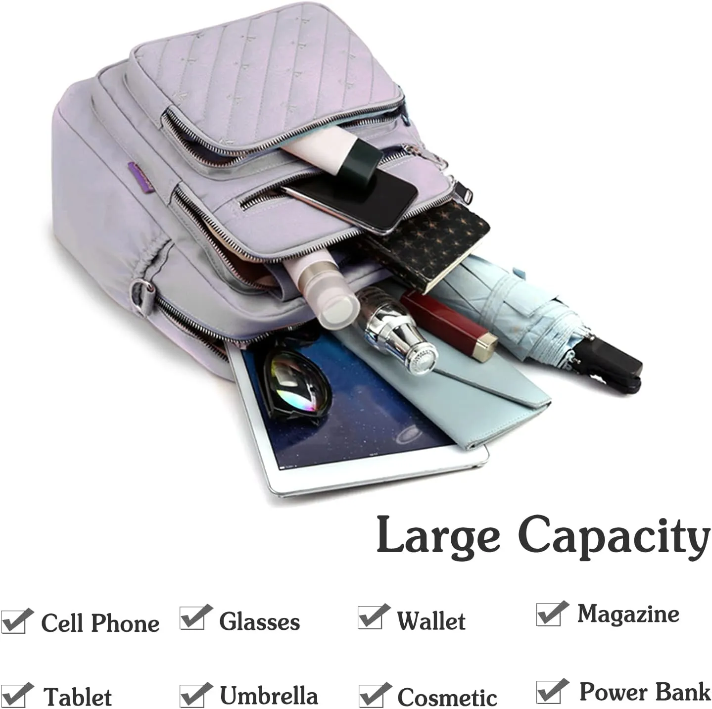 PORRASSO Backpack Fashion Shoulder Bag Women Handbag Rucksack Daypack Nylon Crossbody Bag for Work Travel Daily Use Purple