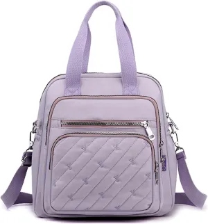 PORRASSO Backpack Fashion Shoulder Bag Women Handbag Rucksack Daypack Nylon Crossbody Bag for Work Travel Daily Use Purple