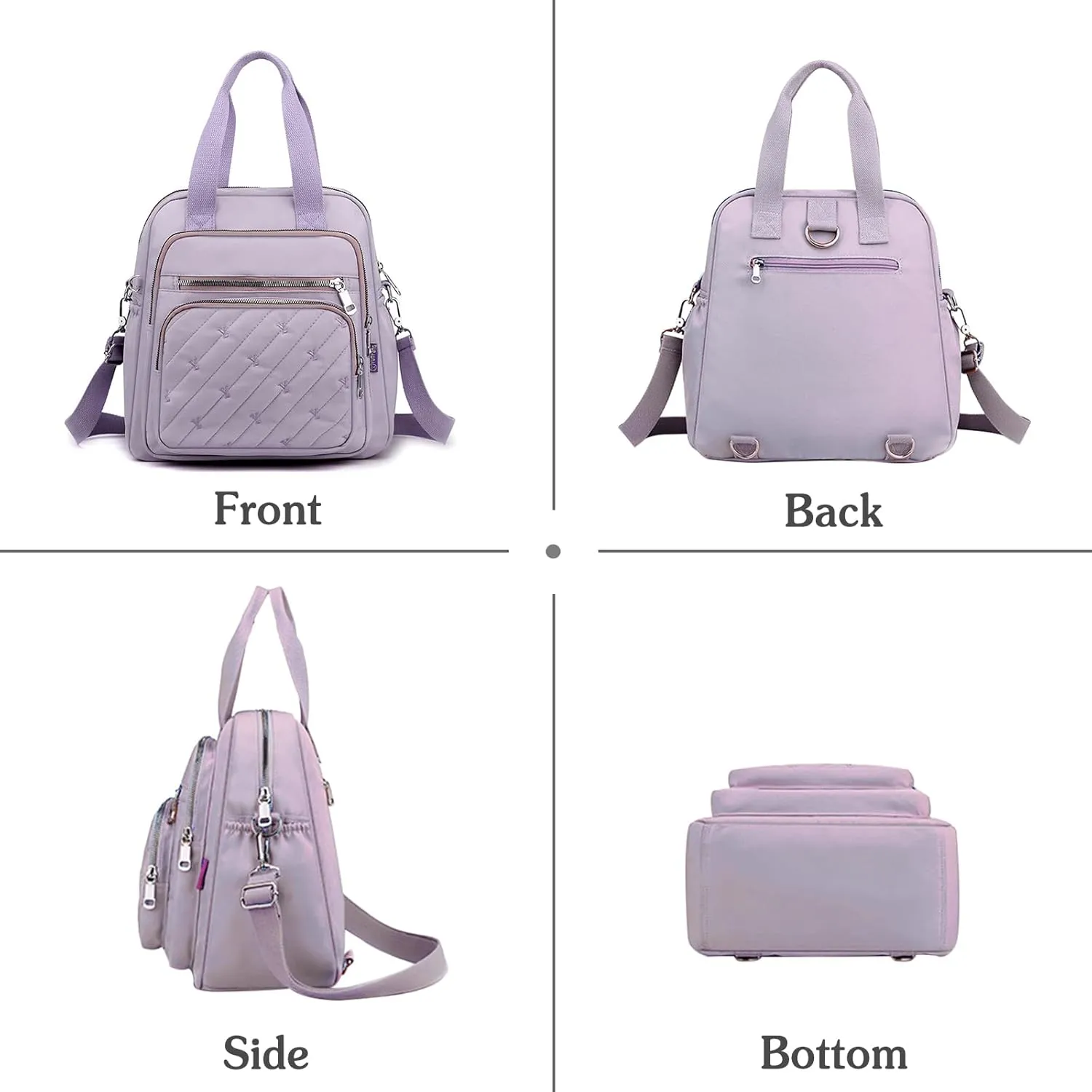 PORRASSO Backpack Fashion Shoulder Bag Women Handbag Rucksack Daypack Nylon Crossbody Bag for Work Travel Daily Use Purple