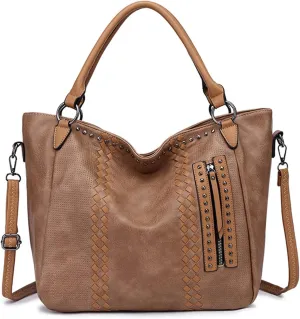 PORRASSO Fashion Tote Shoulder Handbag Ladies Crossbody Large Top-handle Messenger Bag PU Leather Travel Work Dating Satchel Dark Apricot