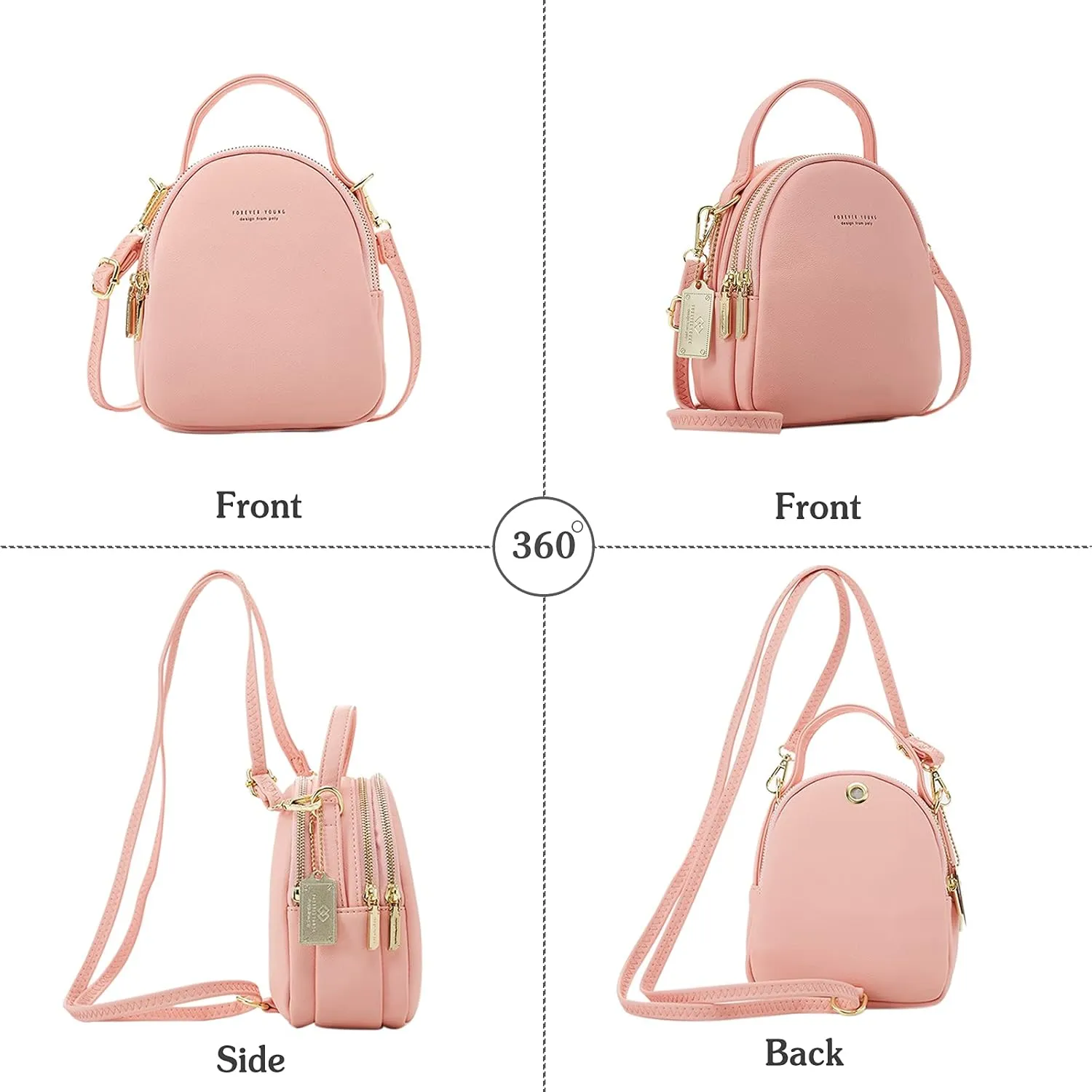 PORRASSO Mini Backpack Women Fashion Handbag Waterproof Cross-body Bag with Earphone Hole Ladies Leather Daypack Dating Travel Small Rucksack Black