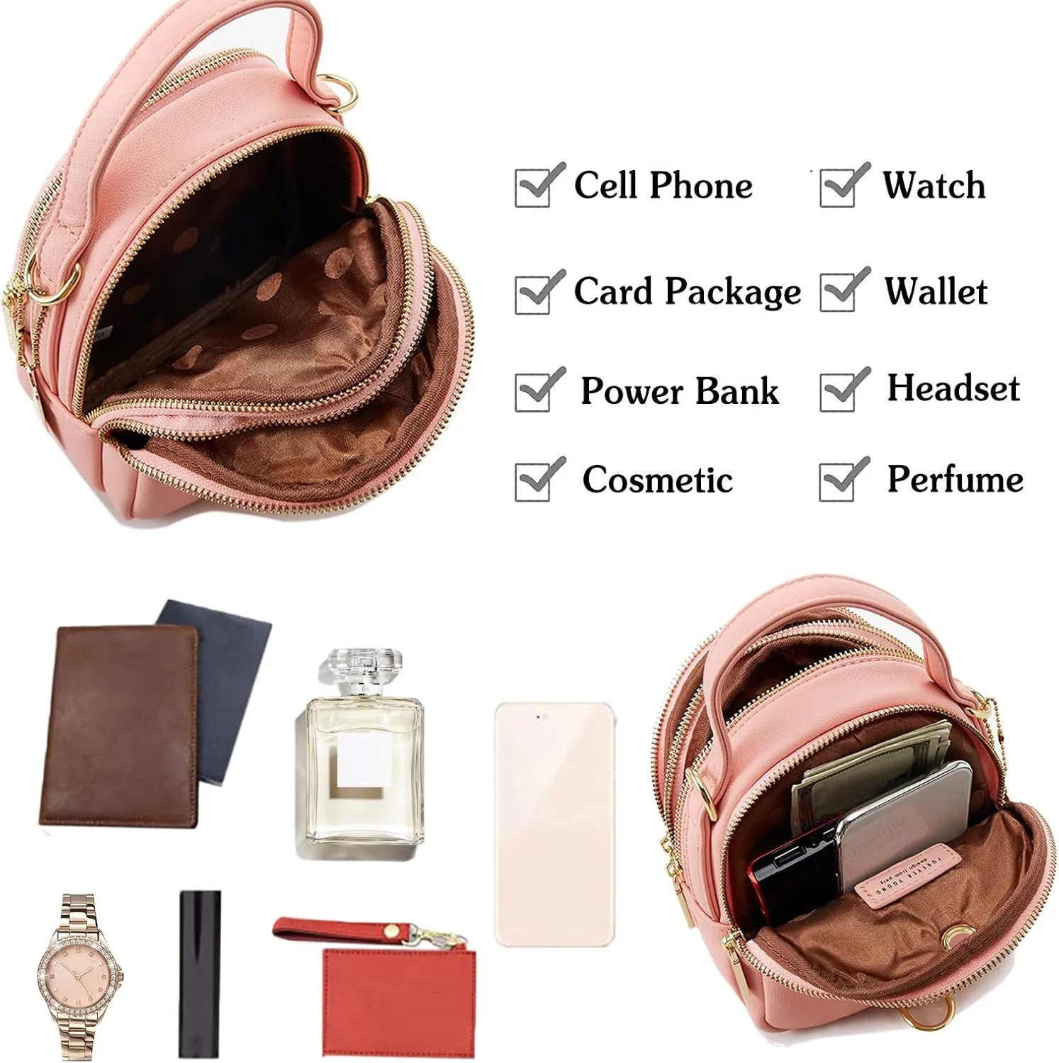 PORRASSO Mini Backpack Women Fashion Handbag Waterproof Cross-body Bag with Earphone Hole Ladies Leather Daypack Dating Travel Small Rucksack Black