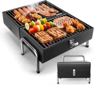 Portable Charcoal Grill, Table Top Small Charcoal Grill For Outdoor, Camping, Beach, Easy Assembly, Heavy Duty & Multi-Use Small Grill, Black (270 Sq.In)