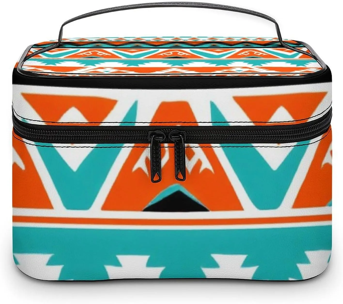 Portable Makeup Bag with Zipper Pouch, Indiana Western Southwest Tribal Ethnic Aztec Geometric Cosmetic Case Large Capacity Travel Makeup Case Organizer Toiletry Brushes Storage Bag