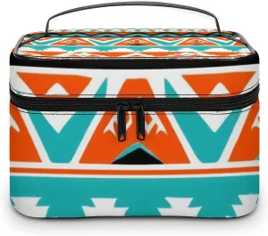 Portable Makeup Bag with Zipper Pouch, Indiana Western Southwest Tribal Ethnic Aztec Geometric Cosmetic Case Large Capacity Travel Makeup Case Organizer Toiletry Brushes Storage Bag