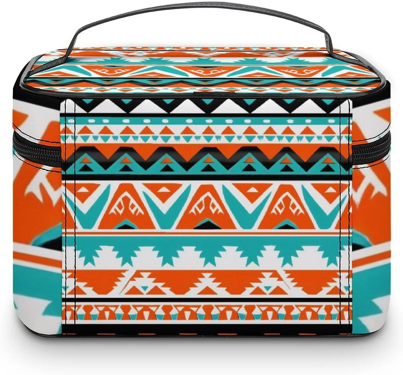 Portable Makeup Bag with Zipper Pouch, Indiana Western Southwest Tribal Ethnic Aztec Geometric Cosmetic Case Large Capacity Travel Makeup Case Organizer Toiletry Brushes Storage Bag