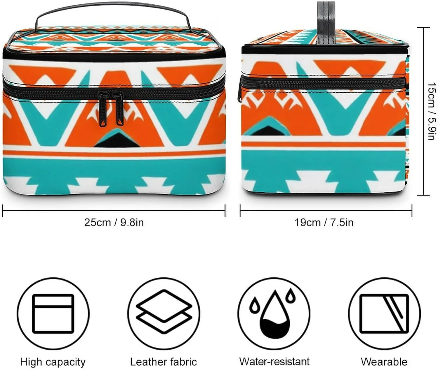 Portable Makeup Bag with Zipper Pouch, Indiana Western Southwest Tribal Ethnic Aztec Geometric Cosmetic Case Large Capacity Travel Makeup Case Organizer Toiletry Brushes Storage Bag