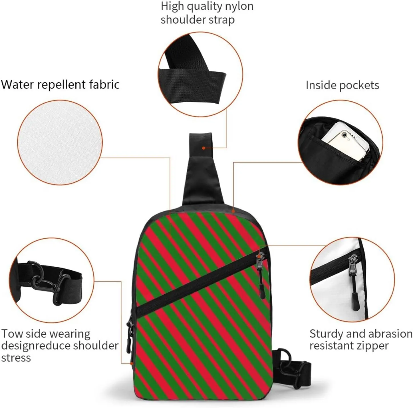 Portugal Portuguese Flag Stripe Crossbody Bag Portable Sling Bags Foldable Chest Daypack Reusable Sports Shoulder Backpack Diagonally Casual Rucksack Travel Bag