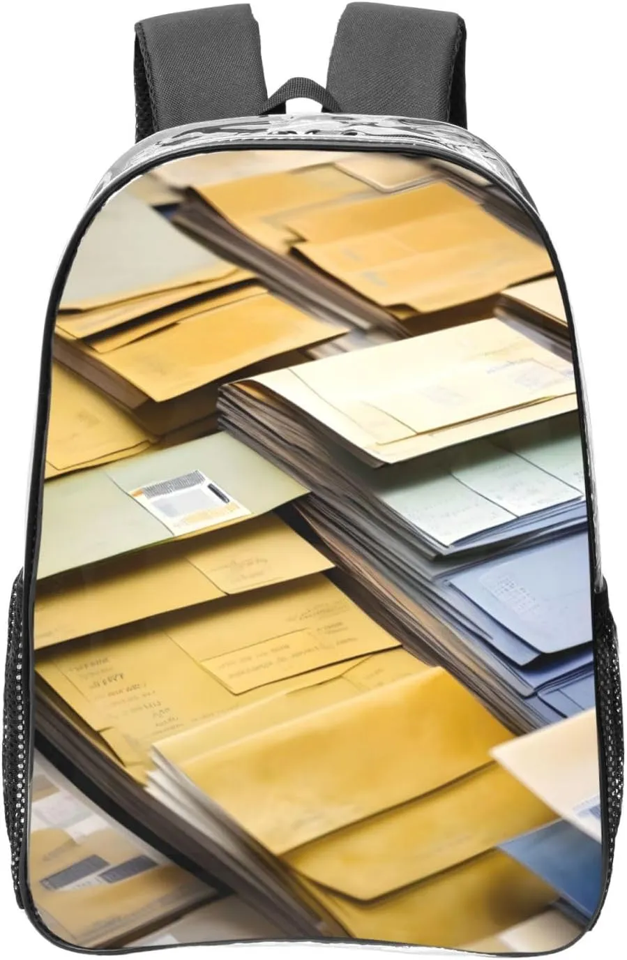 Postal Stationery Print Unisex Transparent Backpack PVC Clear Bag Large Compartment Side Pocket Daily Use