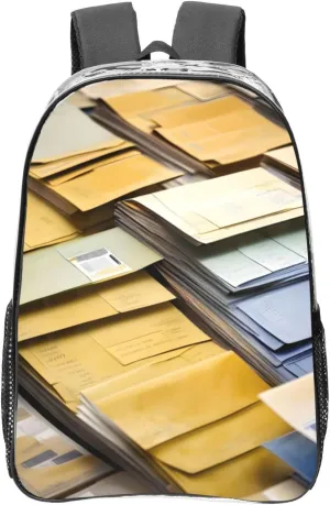Postal Stationery Print Unisex Transparent Backpack PVC Clear Bag Large Compartment Side Pocket Daily Use