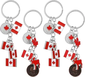 PRETYZOOM 12pcs Canada Flag Keychain, Canadian Souvenir Key Ring, Bag Purse Hanging Charms with Maple Leaf Pendant, Canada National Day Party Favors