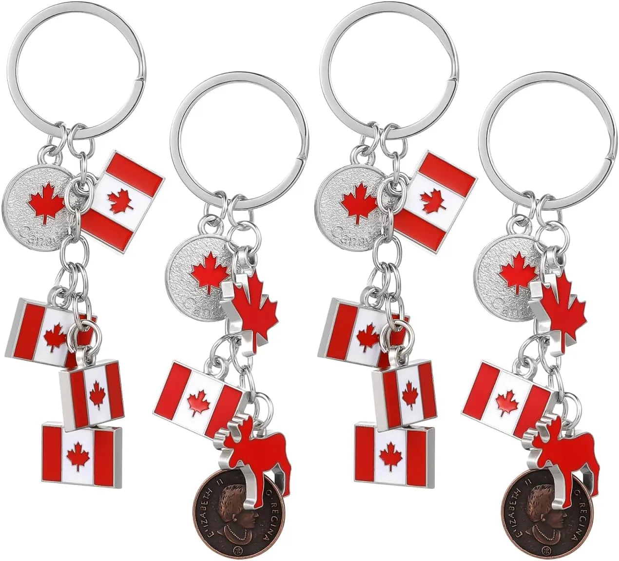 PRETYZOOM 12pcs Canada Flag Keychain, Canadian Souvenir Key Ring, Bag Purse Hanging Charms with Maple Leaf Pendant, Canada National Day Party Favors