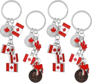 PRETYZOOM National Day Keychains Gift 4pcs Canada Flag Keychain Metal Canada National Canadian Flag Keyring Key Chain Bag Purse Hanging Pendant for Friends Family Colleague Canada Key Rings