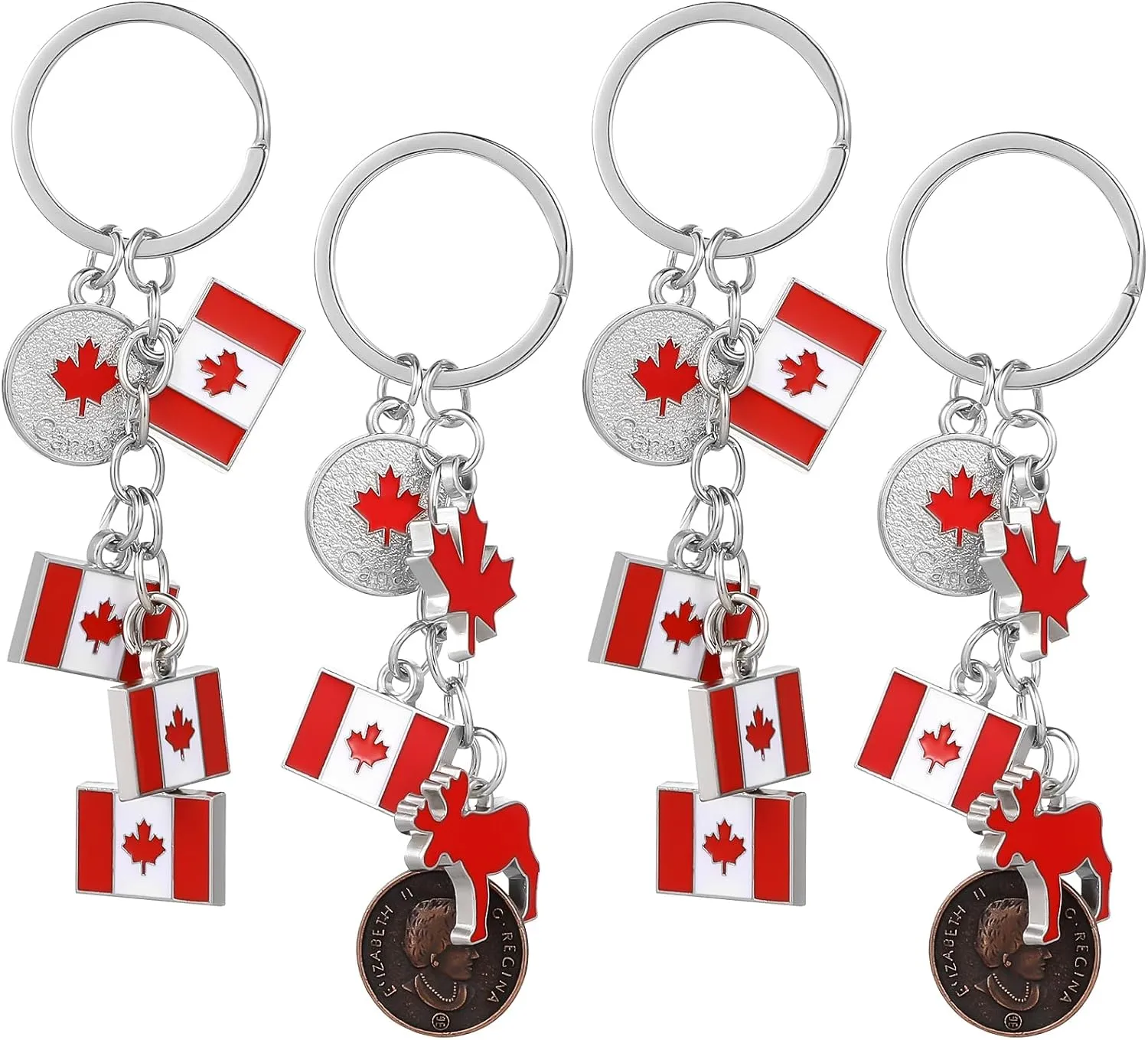 PRETYZOOM National Day Keychains Gift 4pcs Canada Flag Keychain Metal Canada National Canadian Flag Keyring Key Chain Bag Purse Hanging Pendant for Friends Family Colleague Canada Key Rings