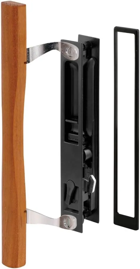 Prime-Line C 1130 Diecast Black Finish, Flush Sliding Patio Door Handle with Wood Pull, Croft (Single Pack)