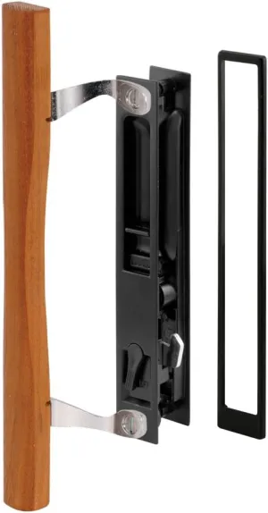 Prime-Line C 1130 Diecast Black Finish, Flush Sliding Patio Door Handle with Wood Pull, Croft (Single Pack)