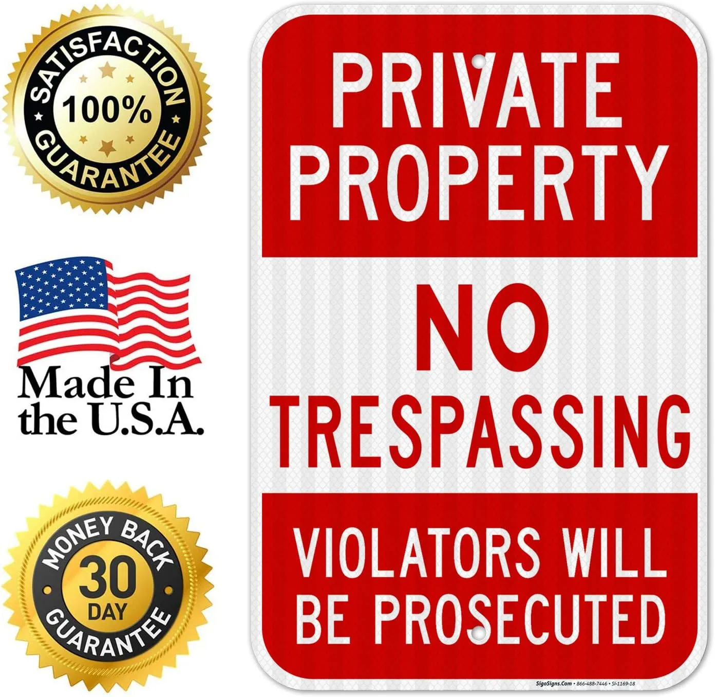 Private Property No Trespassing, Violators Prosecuted Sign, (2 Pack) 12x18 Inches, 3M EGP Reflective .063 Aluminum, Indoor/Outdoor, Made in USA