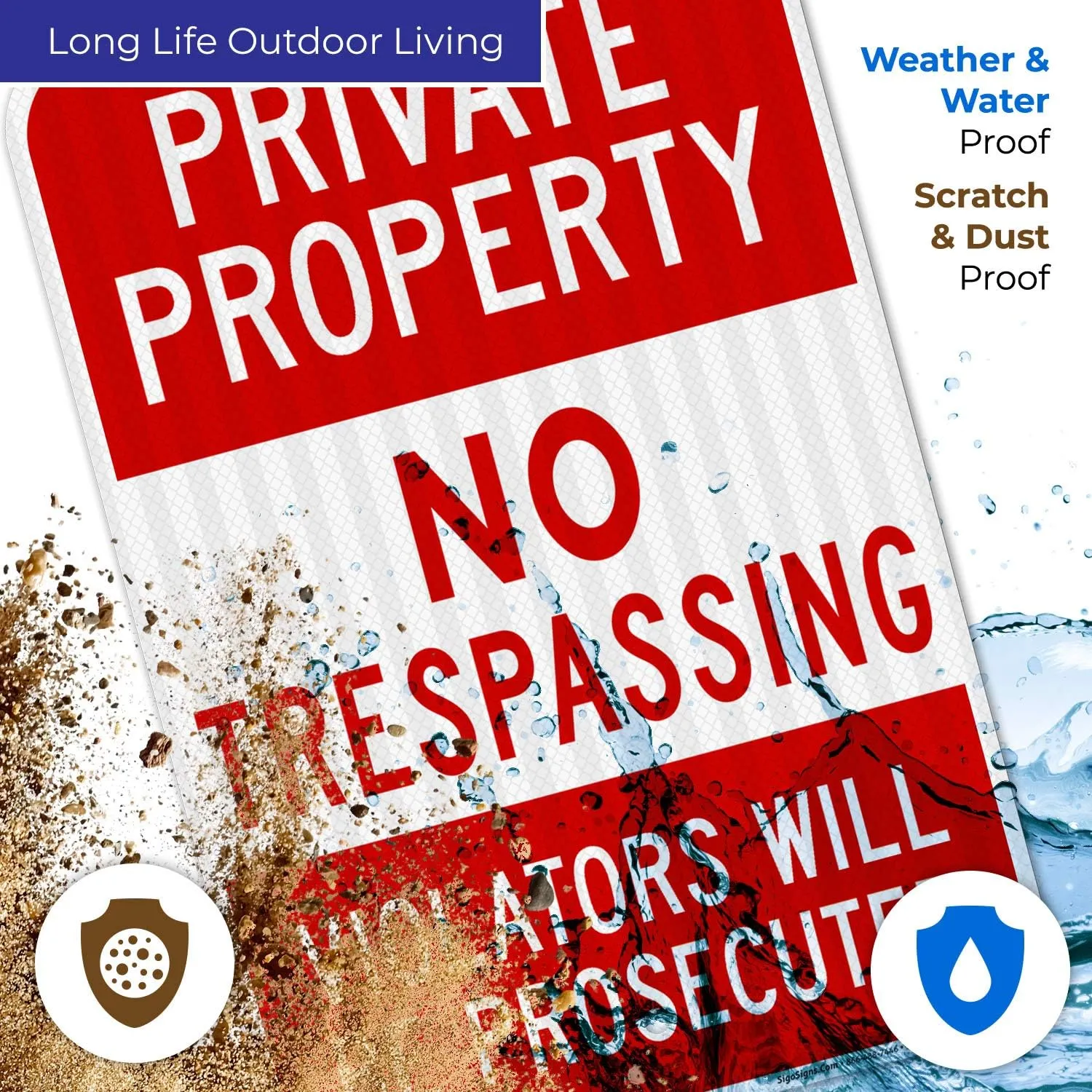 Private Property No Trespassing, Violators Prosecuted Sign, (2 Pack) 12x18 Inches, 3M EGP Reflective .063 Aluminum, Indoor/Outdoor, Made in USA
