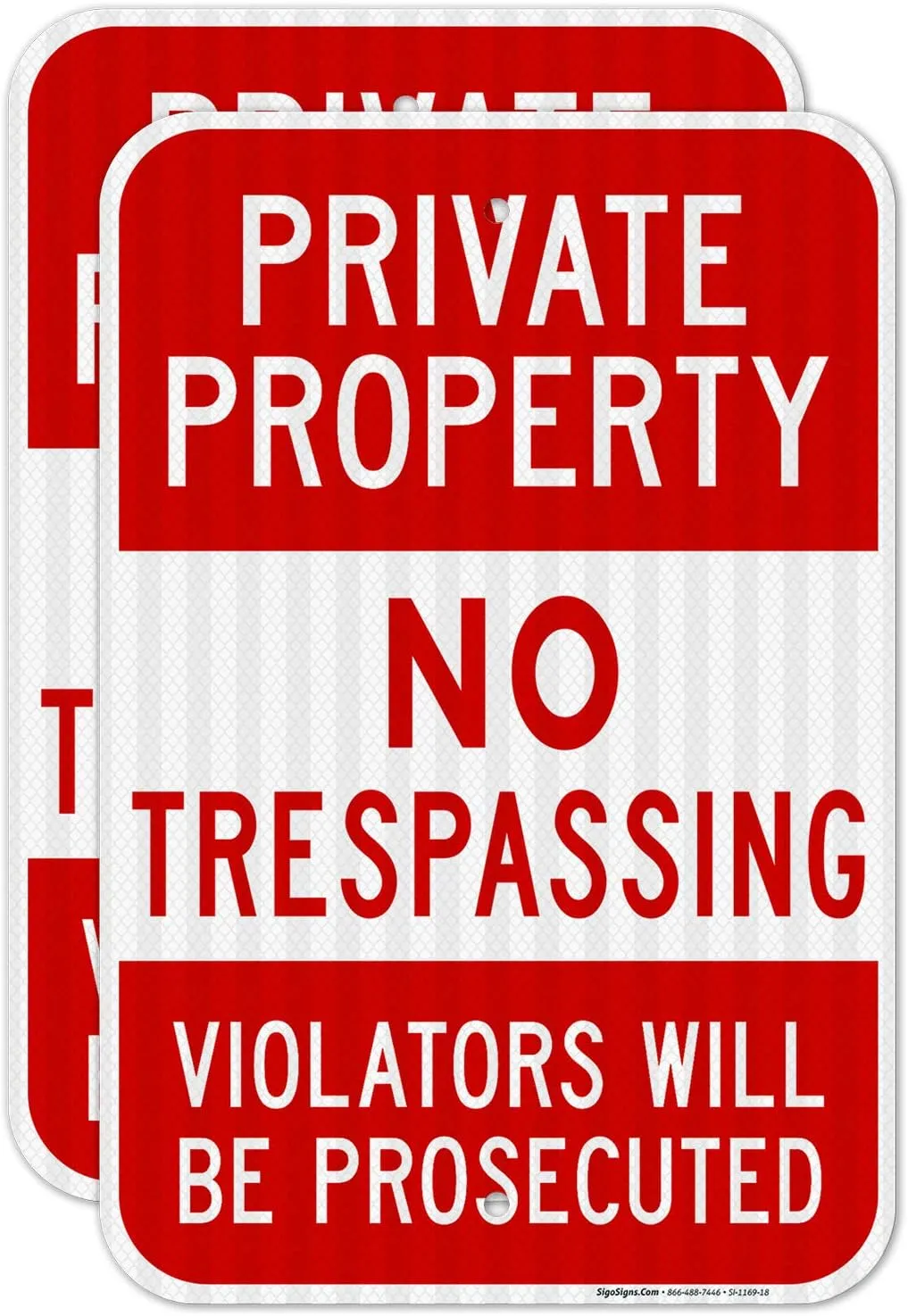 Private Property No Trespassing, Violators Prosecuted Sign, (2 Pack) 12x18 Inches, 3M EGP Reflective .063 Aluminum, Indoor/Outdoor, Made in USA