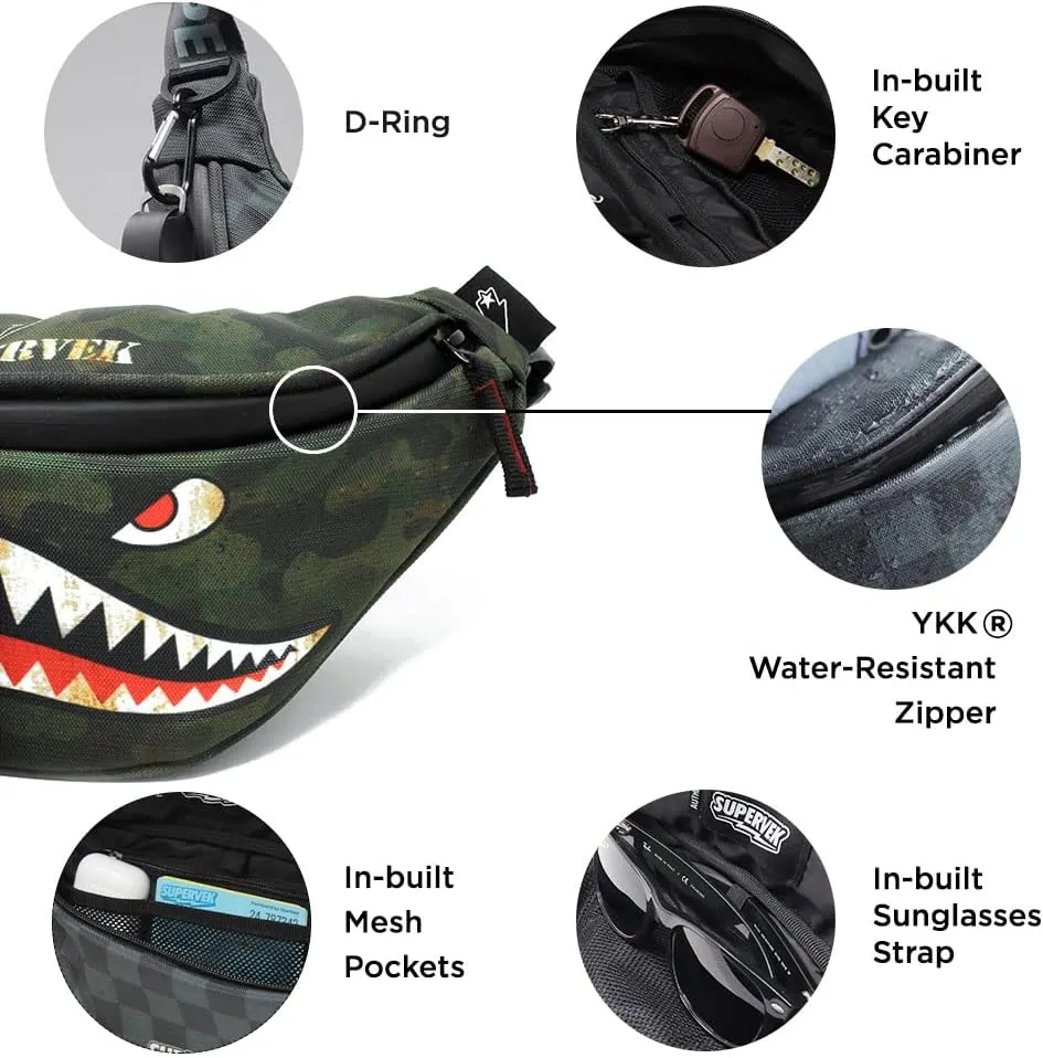 PRO Fanny Pack for Men Women - YKK Waterproof Zipper & Fabric, Crossbody Bag Waist Pack, Belt Bag for Travel Running Outdoor Hiking Cycling - Carry Any Phone, Wallet - Super Shark Hypebeast