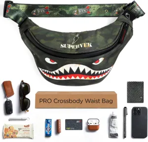PRO Fanny Pack for Men Women - YKK Waterproof Zipper & Fabric, Crossbody Bag Waist Pack, Belt Bag for Travel Running Outdoor Hiking Cycling - Carry Any Phone, Wallet - Super Shark Hypebeast