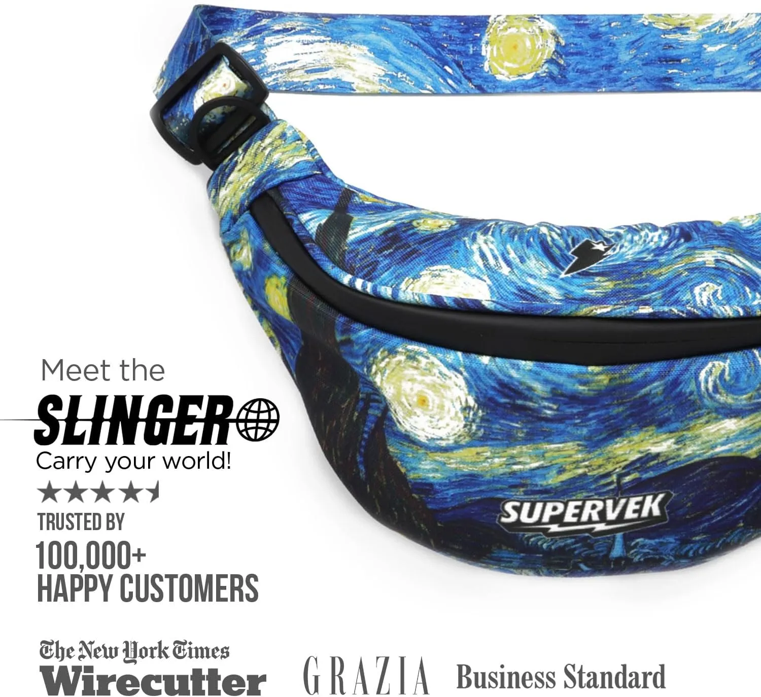 PRO Fanny Pack for Men Women - YKK Waterproof Zipper & Fabric, Crossbody Bag Waist Pack, Belt Bag for Travel Running Outdoor Hiking Cycling - Carry Any Phone, Wallet - Van Gogh Starry Night
