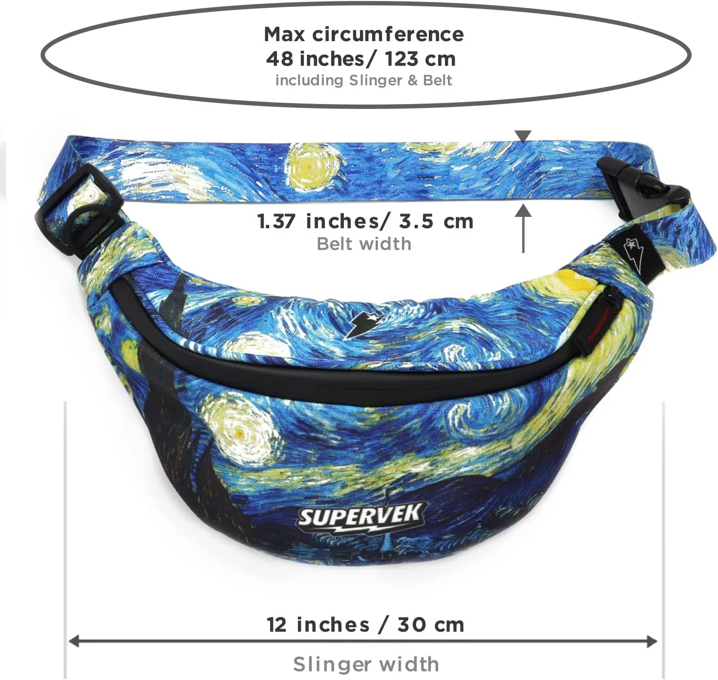 PRO Fanny Pack for Men Women - YKK Waterproof Zipper & Fabric, Crossbody Bag Waist Pack, Belt Bag for Travel Running Outdoor Hiking Cycling - Carry Any Phone, Wallet - Van Gogh Starry Night