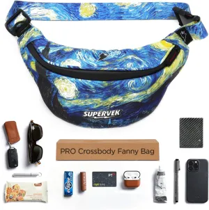 PRO Fanny Pack for Men Women - YKK Waterproof Zipper & Fabric, Crossbody Bag Waist Pack, Belt Bag for Travel Running Outdoor Hiking Cycling - Carry Any Phone, Wallet - Van Gogh Starry Night