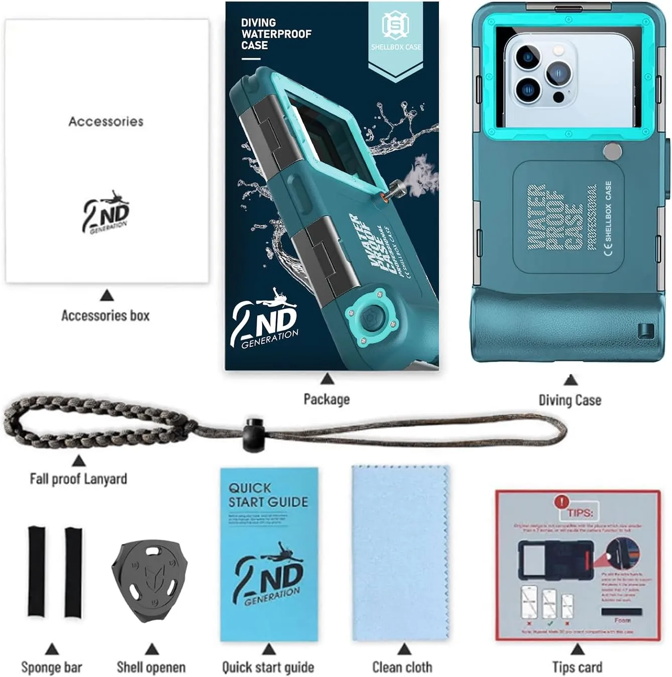 Professional Waterproof Diving Case for Snorkeling, 15M/50FT Underwater Photo & Video Protective Housing with Lanyard for iPhone 16/15/14/13/12Pro Max/Samsung S25/S24/S23/S22/S21Ultra/Plus Teal-Blue