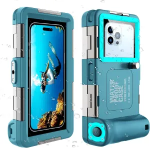 Professional Waterproof Diving Case for Snorkeling, 15M/50FT Underwater Photo & Video Protective Housing with Lanyard for iPhone 16/15/14/13/12Pro Max/Samsung S25/S24/S23/S22/S21Ultra/Plus Teal-Blue