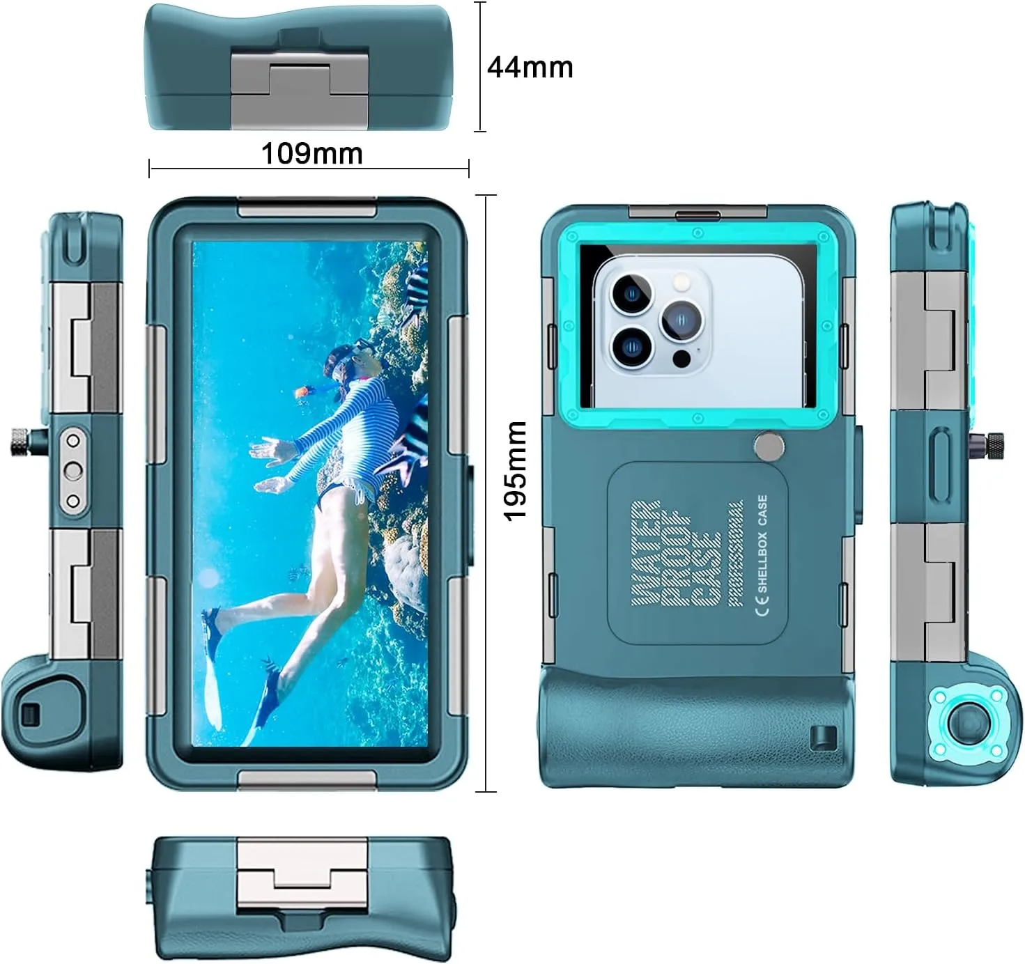 Professional Waterproof Diving Case for Snorkeling, 15M/50FT Underwater Photo & Video Protective Housing with Lanyard for iPhone 16/15/14/13/12Pro Max/Samsung S25/S24/S23/S22/S21Ultra/Plus Teal-Blue