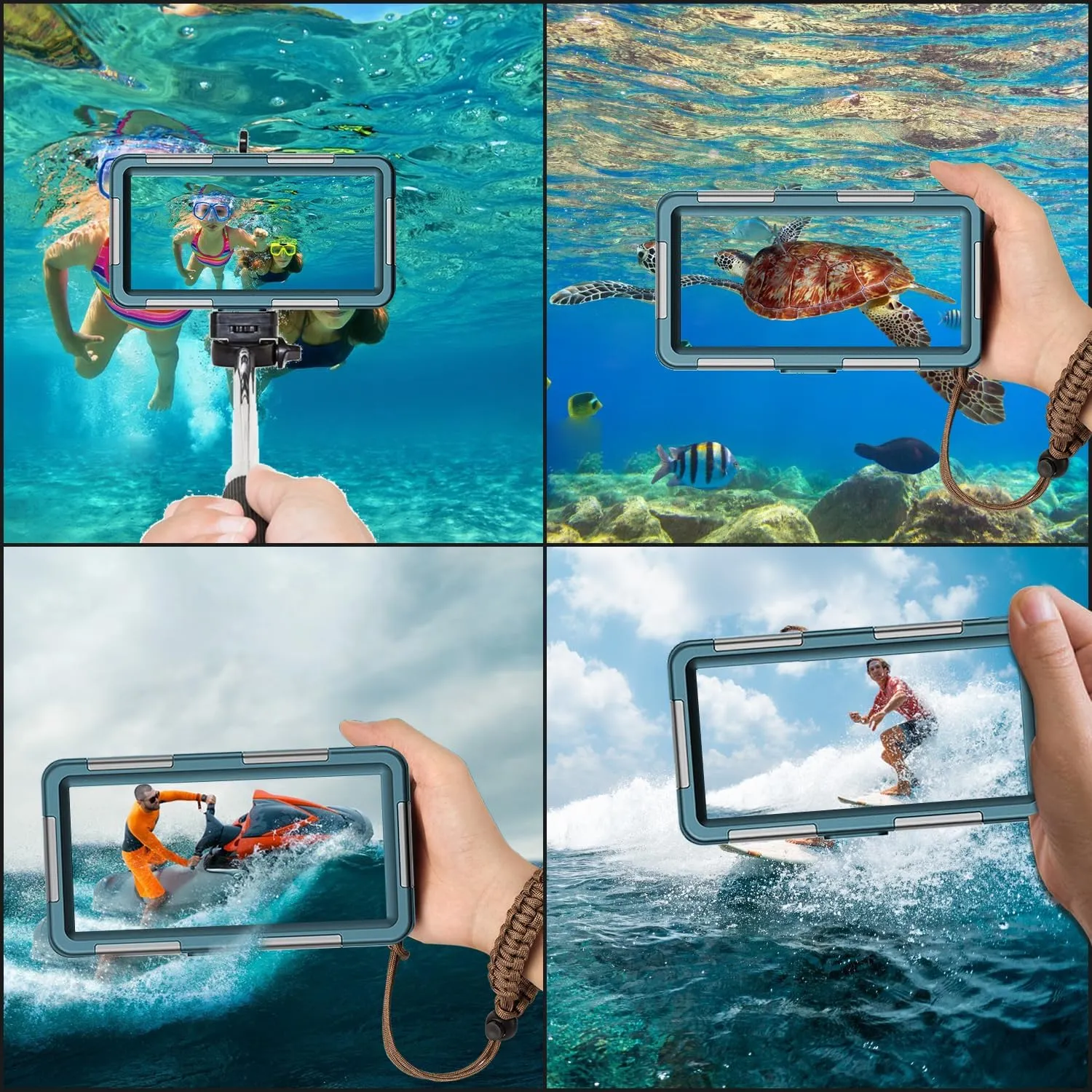 Professional Waterproof Diving Case for Snorkeling, 15M/50FT Underwater Photo & Video Protective Housing with Lanyard for iPhone 16/15/14/13/12Pro Max/Samsung S25/S24/S23/S22/S21Ultra/Plus Teal-Blue