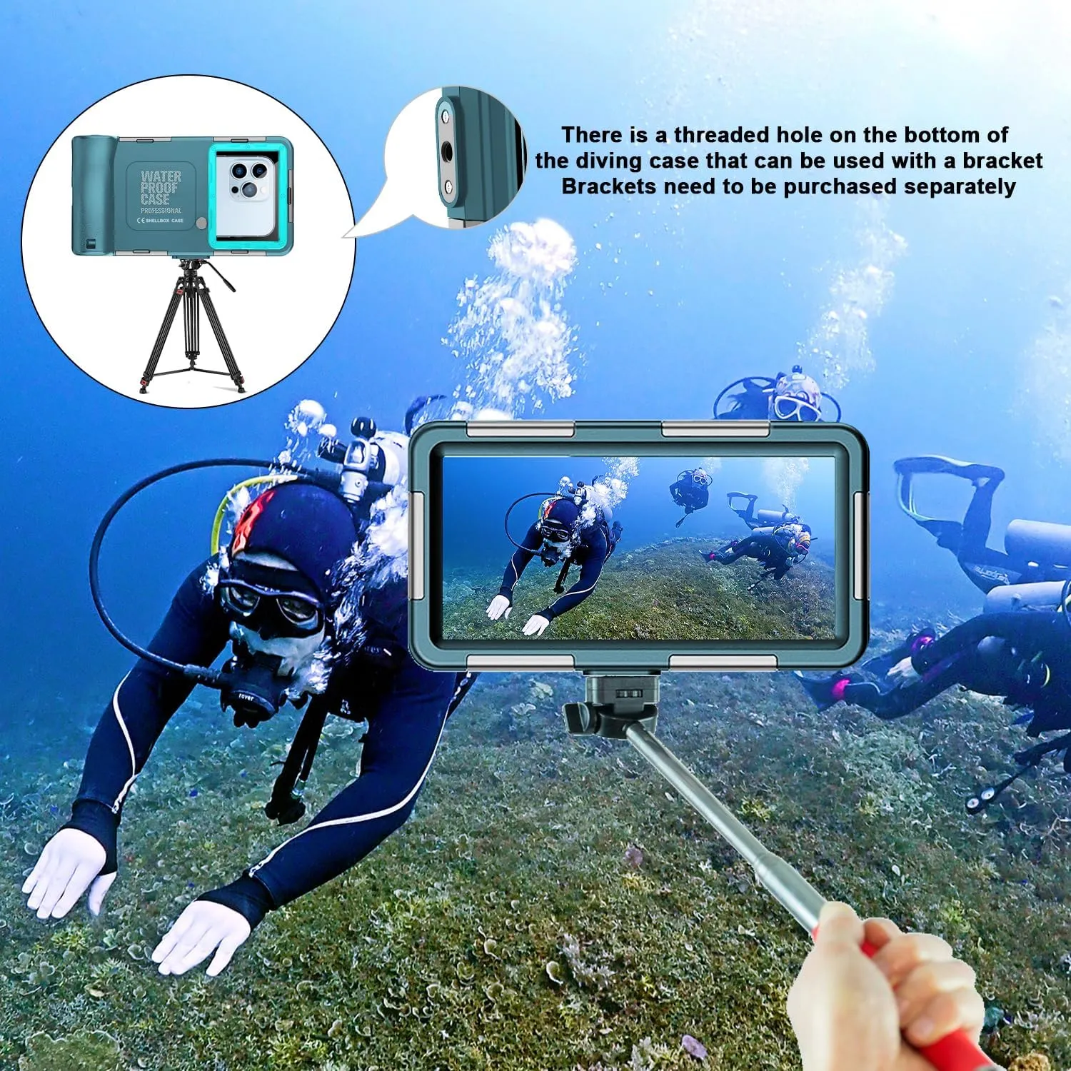 Professional Waterproof Diving Case for Snorkeling, 15M/50FT Underwater Photo & Video Protective Housing with Lanyard for iPhone 16/15/14/13/12Pro Max/Samsung S25/S24/S23/S22/S21Ultra/Plus Teal-Blue