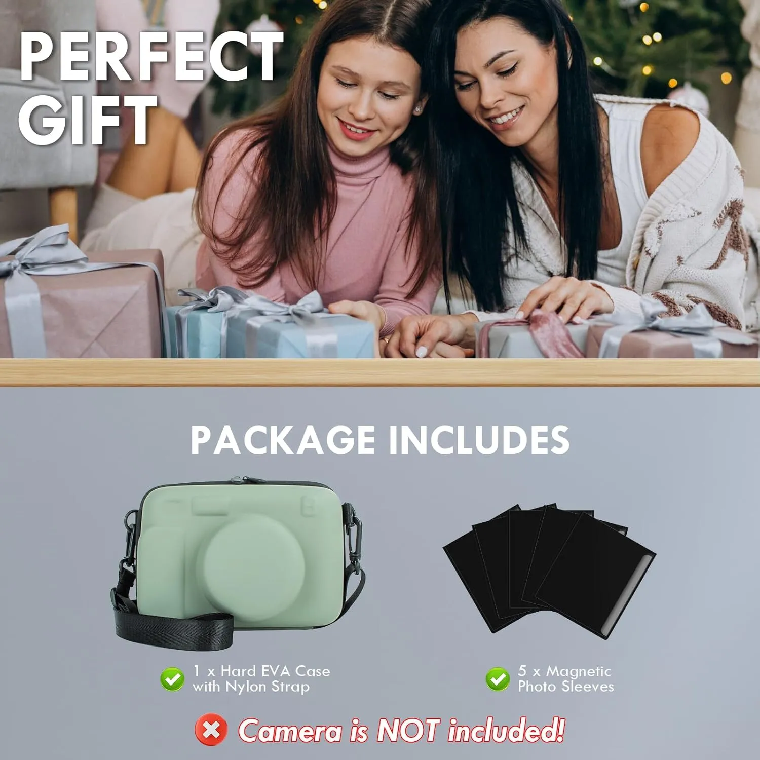 Protective Camera Case Compatible with Fujifilm Instax Wide 400, for Instax WIDE 400/210/300, LOMO Hard EVA Case Bag with Shoulder Strap, Pocket and Magnetic Frames - Green