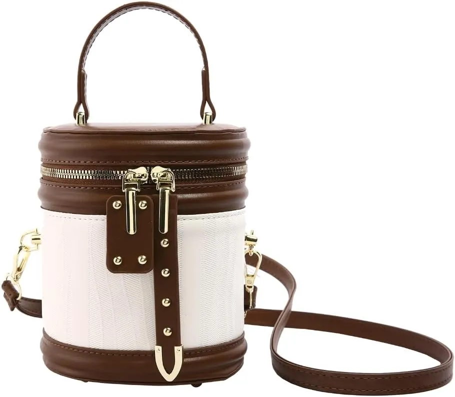 PU Leather Handbag Top Handle Cylinder Bag Crossbody Shoulder Bag for Daily Use