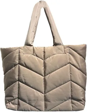 Puffer Tote Bag for Women Quilted Puffy Handbag Winter Down Cotton Padded Work Shoulder Bag Top Handle Purse