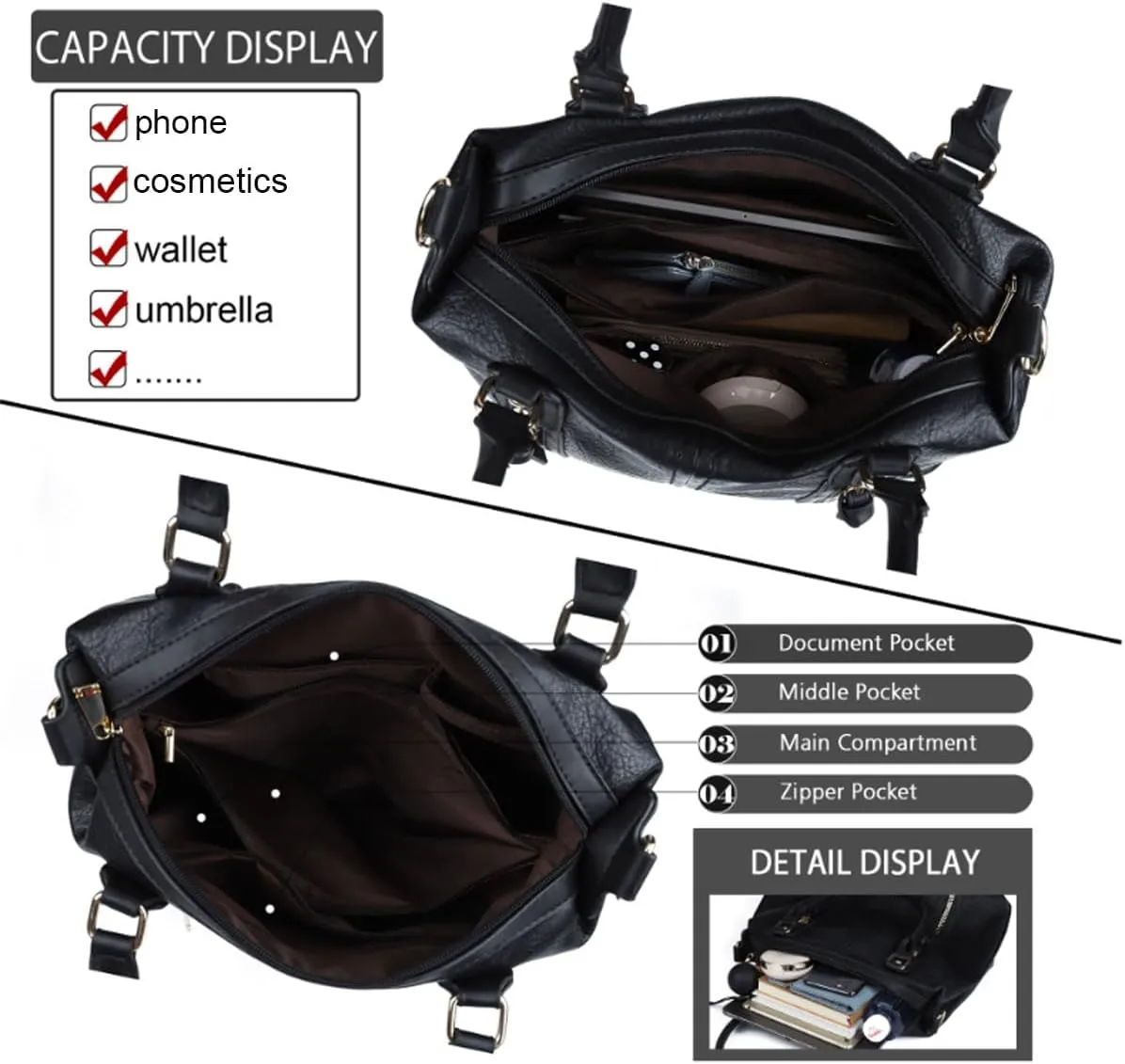 Purses and Handbags for Women PU Leather Fashion Tote Bag Large Shoulder Bag Top Handle Satchel Purse Set 2pcs