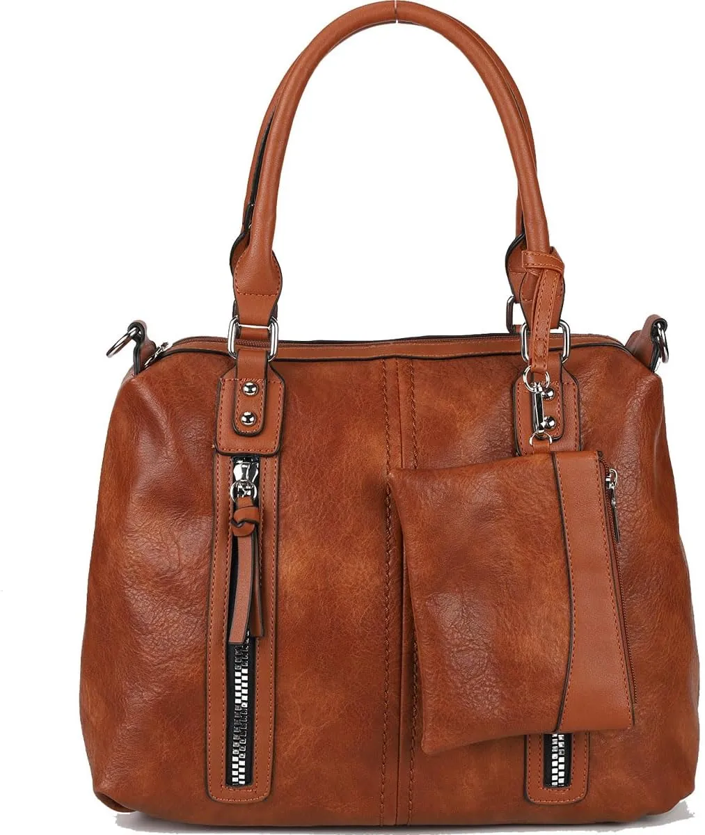 Purses and Handbags for Women PU Leather Fashion Tote Bag Large Shoulder Bag Top Handle Satchel Purse Set 2pcs