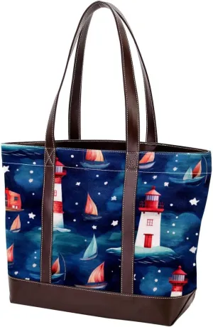 Purses for Women,Tote Bag for Women,Handbags for Women,Anchor Lighthouse Ship Fish