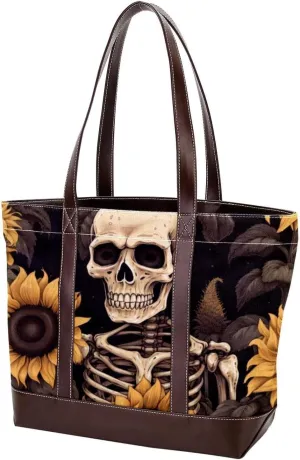 Purses for Women,Tote Bag for Women,Handbags for Women,Art Skull and Sunflower Illustration